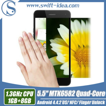 Android 4.4.2 Built in Nfc / Fingerprint Unlock / Gesture Sensor Mt6582 Quad Core 5.5 Inch Smart Mobile Phone (T1)